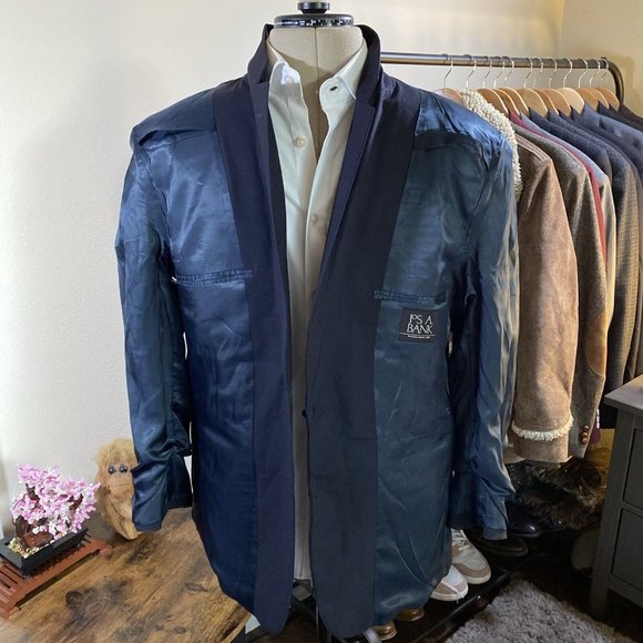 VTG JOS A BANK 100% WOOL Metal Buttons Suit Jacket Blazer Mens 42R Navy Preppy - Picture 4 of 11